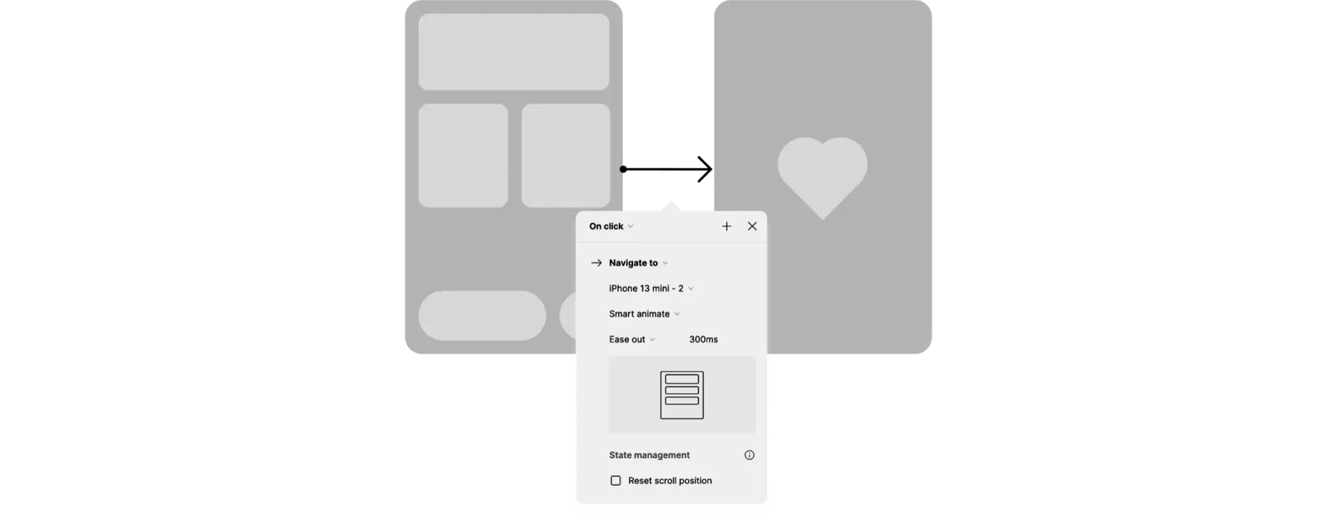 Figma prototype demonstrating Smart Animate transitions and interactive navigation between mobile app screens.