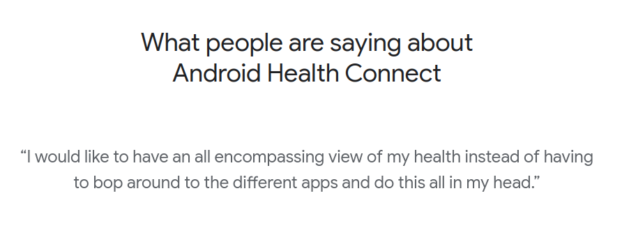 Quote highlighting the need for Android Health Connect to provide a unified view of health data across multiple fitness and wellness apps.