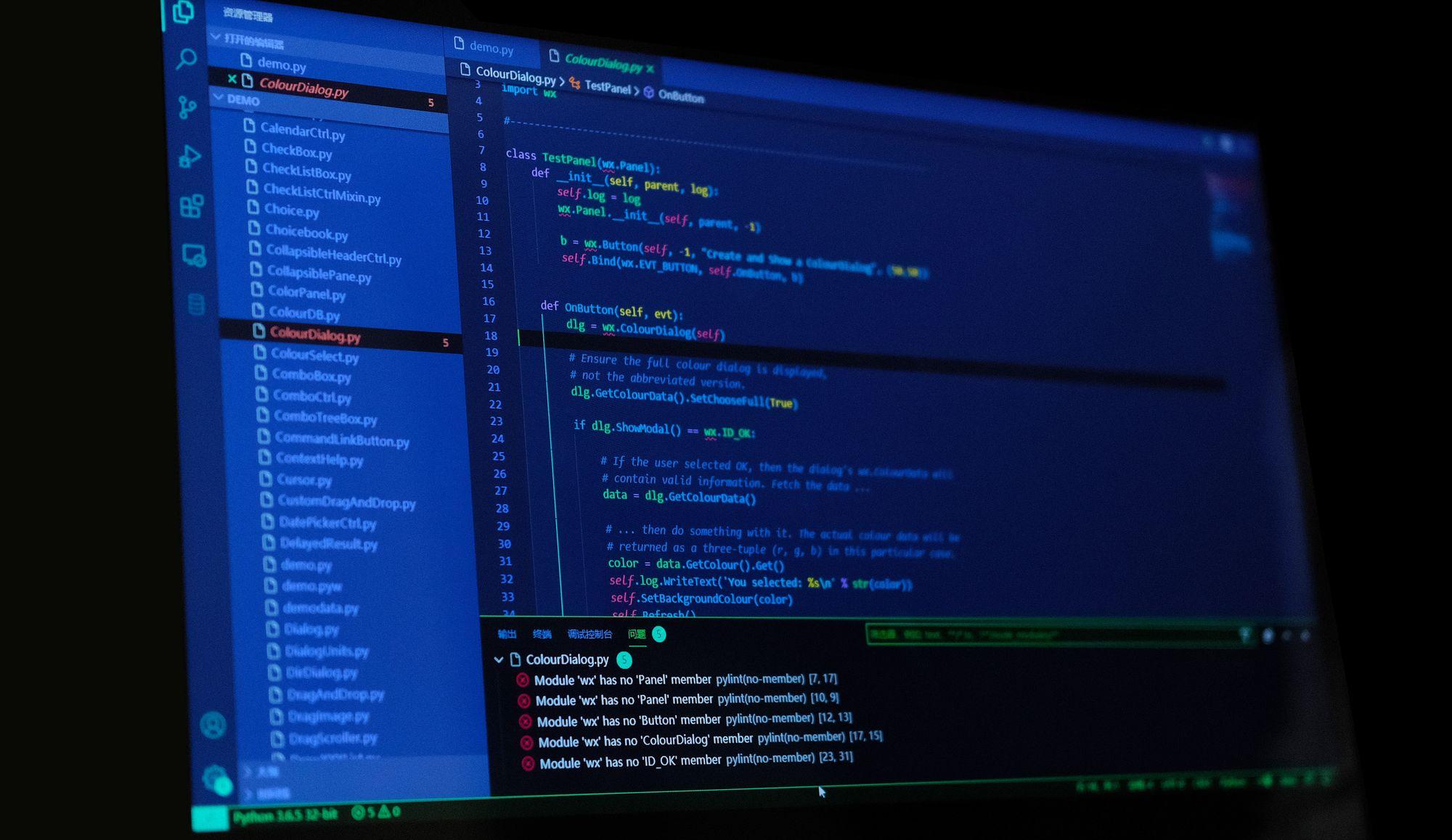 Visual Studio Code (VS Code) interface displaying a Python project with syntax highlighting, file explorer, integrated terminal, and debugging tools.