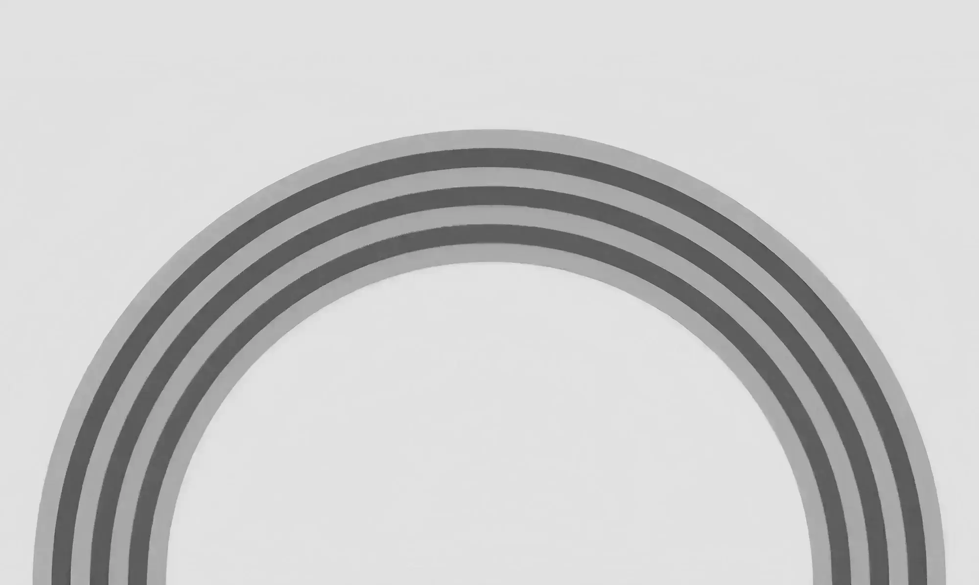 A grayscale image features the top half of an arch-like shape with four parallel gray curves on a light background, conveying a minimalist, abstract design.