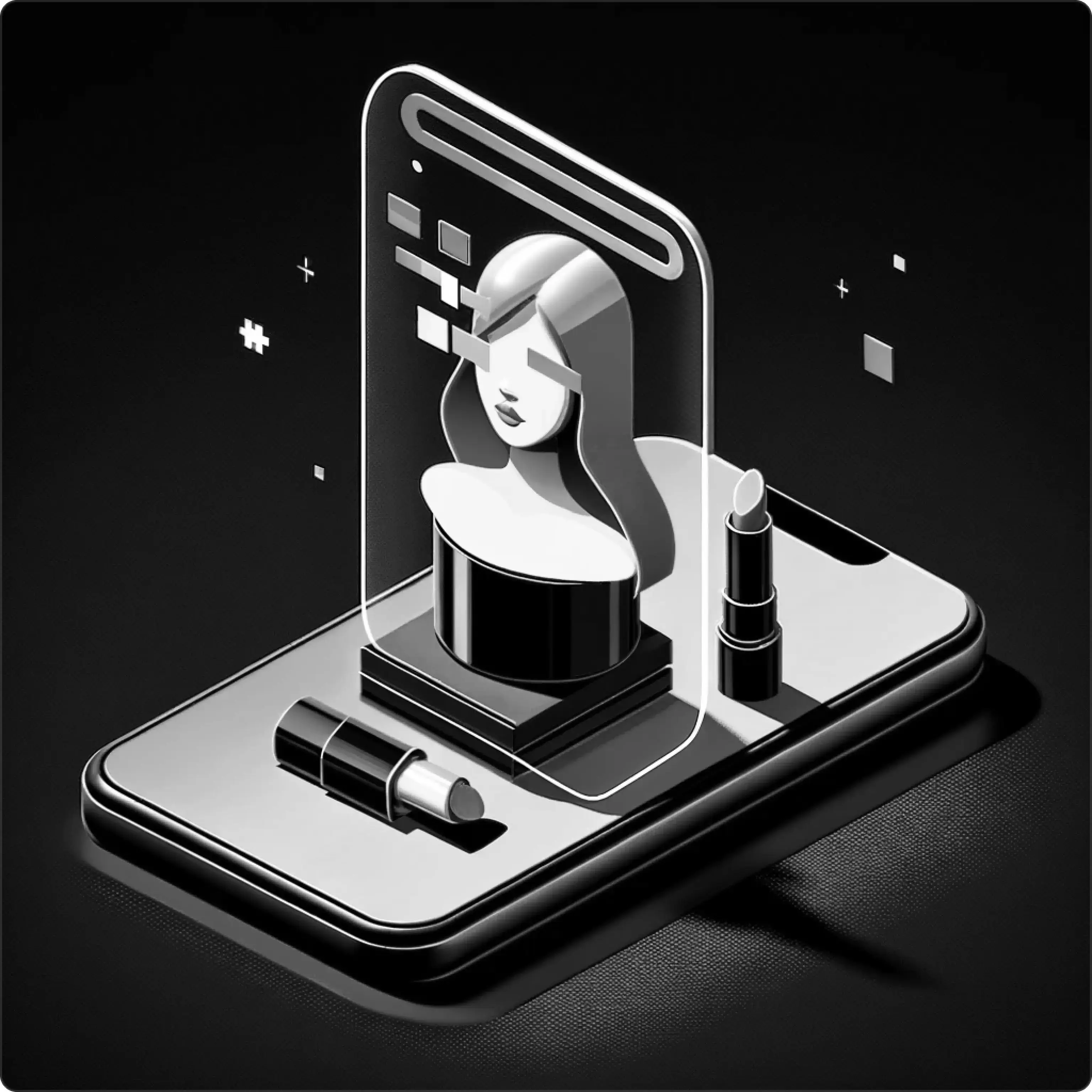 AI-powered virtual beauty try-on experience on a smartphone using augmented reality for personalized makeup visualization.