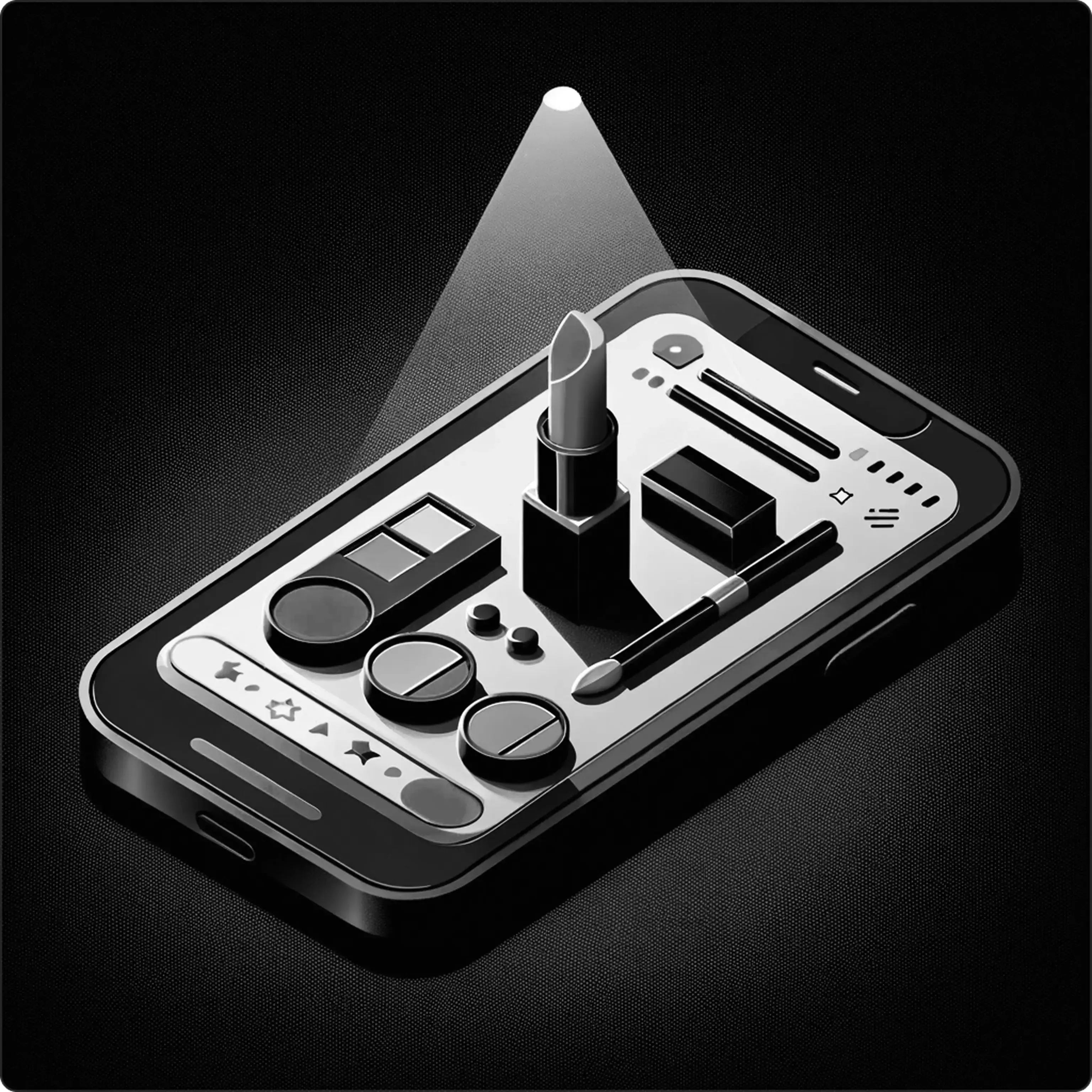 Interactive beauty tutorial on a smartphone demonstrating virtual makeup application and cosmetic techniques.