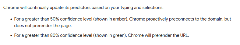 Diagram illustrating Chrome’s Speculation API confidence levels, showing how the browser uses prediction scores to proactively connect to or prefetch pages for faster navigation.