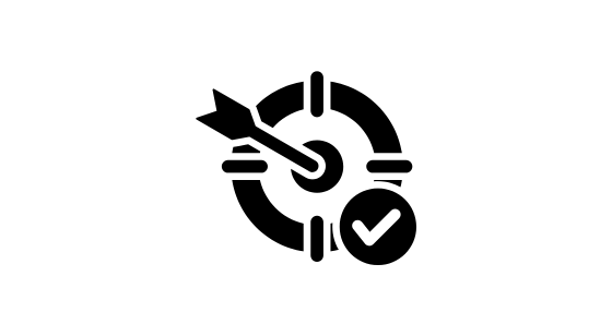 Target with arrow and checkmark icon representing shared goals, accountability, and successful project outcomes through unified teamwork.