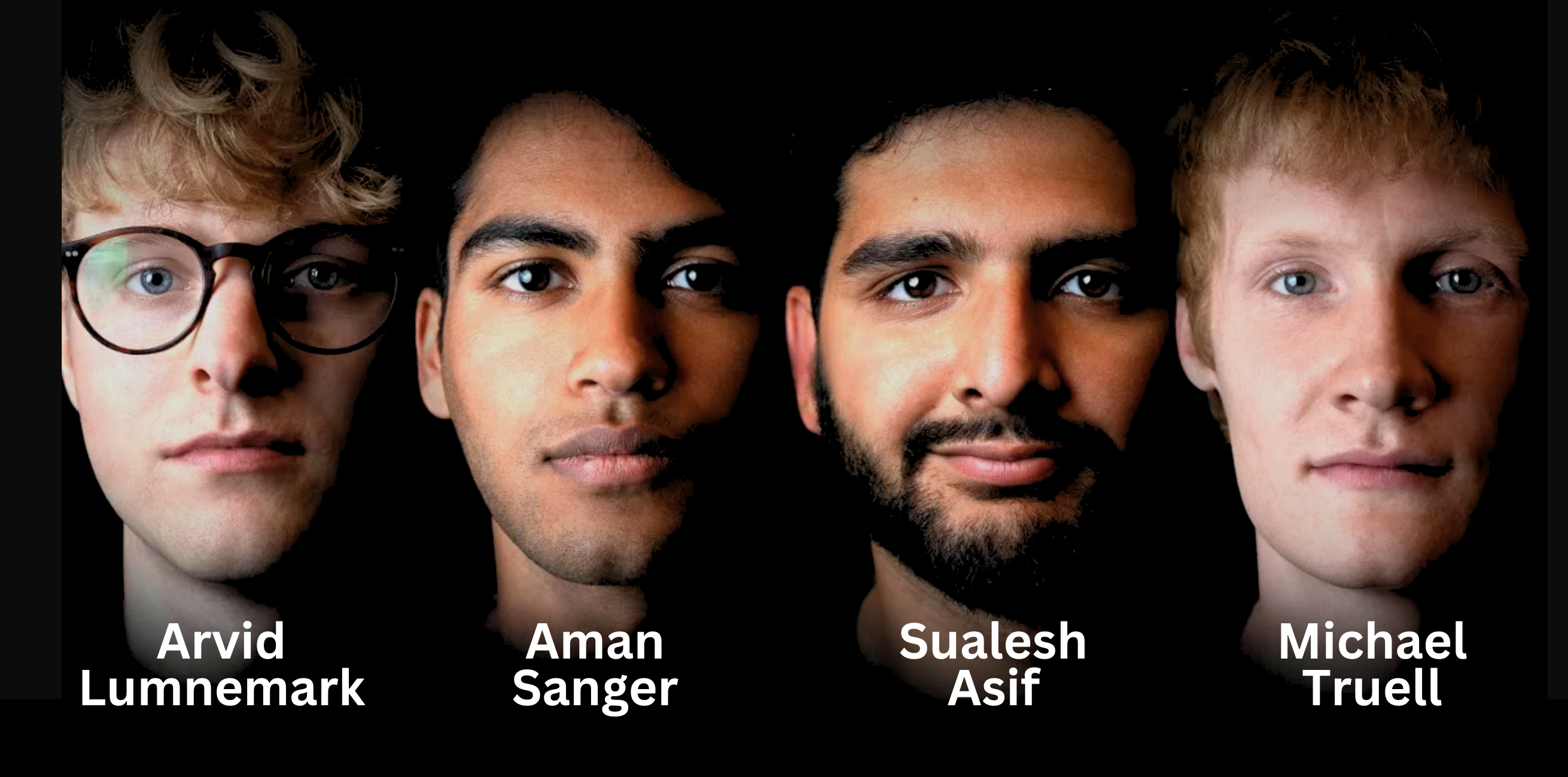 Portrait of Cursor AI founders Arvid Lunnemark, Aman Sanger, Sualeh Asif, and Michael Truell, creators of the AI-powered code editor.
