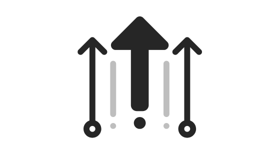 Upward arrows icon representing capability amplification, team growth, and increased development capacity through external expertise.