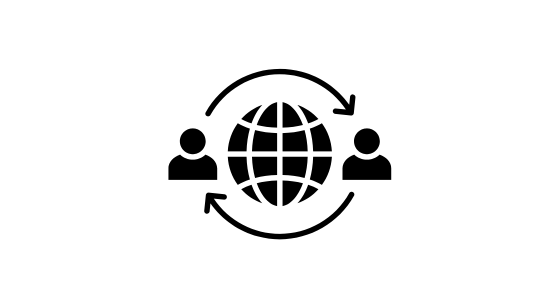 Globe with connected people icons, representing strategic developer pairings, global collaboration, and cross-team partnerships.