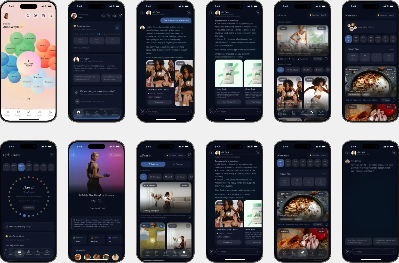Bestie nutrition and recipe screens