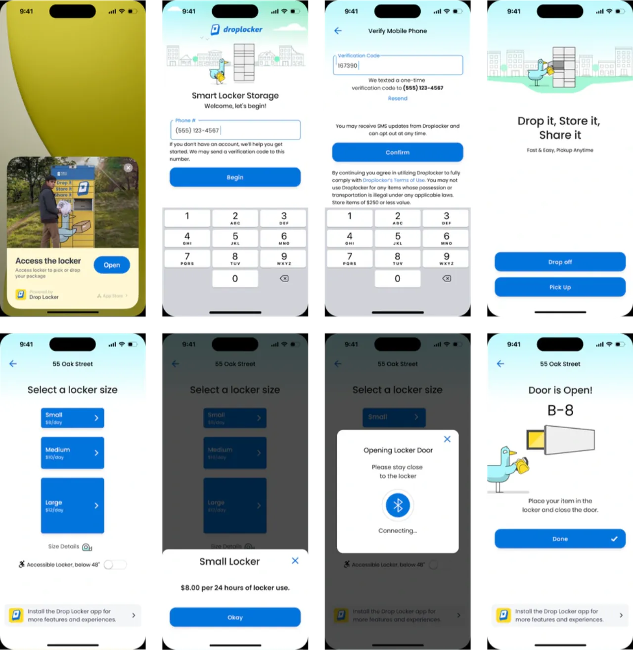 DropLocker app screens