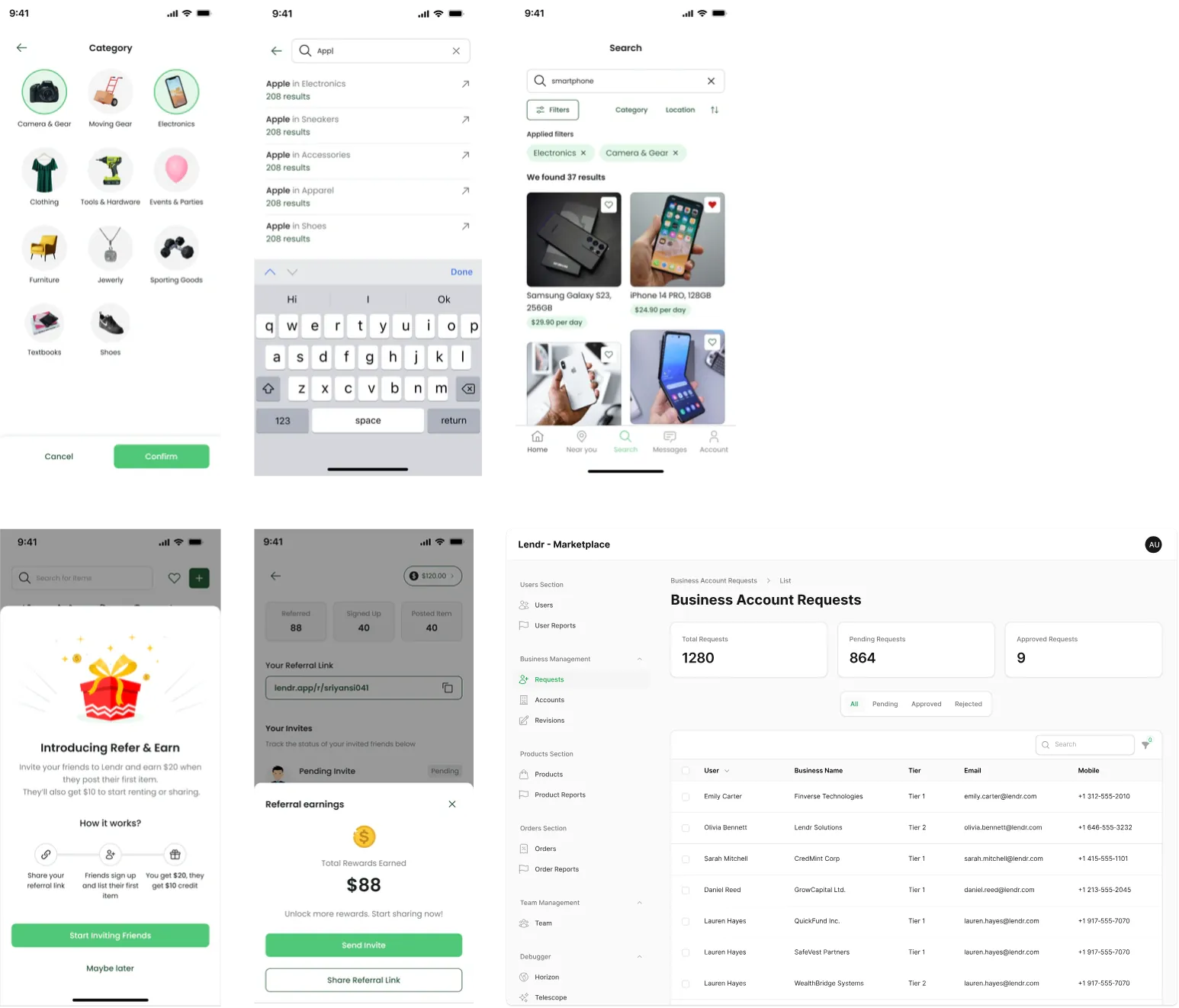 Lendr contribution — search and admin